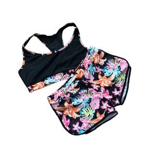 Bathing Suit 2 Piece, Black and Floral Size M